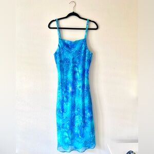 Vintage Y2K My Michelle blue floral spaghetti strap midi dress